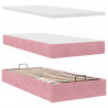 Łóżko Ottoman z materacem i LED, różowy, 80x200cm, aksamit