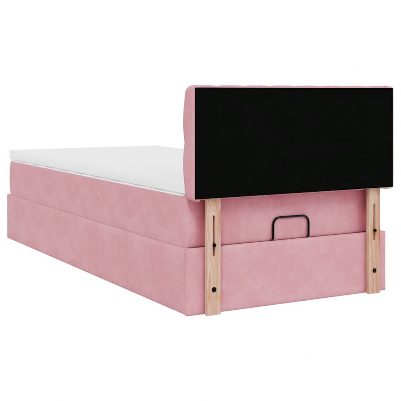 Łóżko Ottoman z materacem i LED, różowy, 80x200cm, aksamit