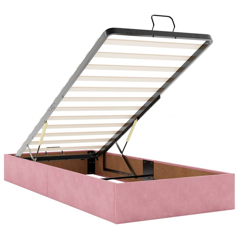 Łóżko Ottoman z materacem i LED, różowy, 80x200cm, aksamit