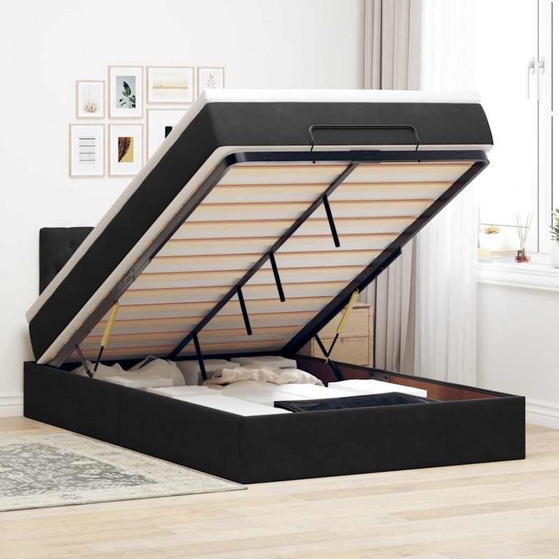 Łóżko otomana z materacem i LED, czarny, 120x190cm, aksamit