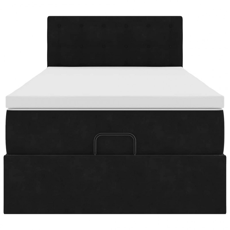 Łóżko Ottoman z materacem i LED, czarny, 80x200cm, aksamit
