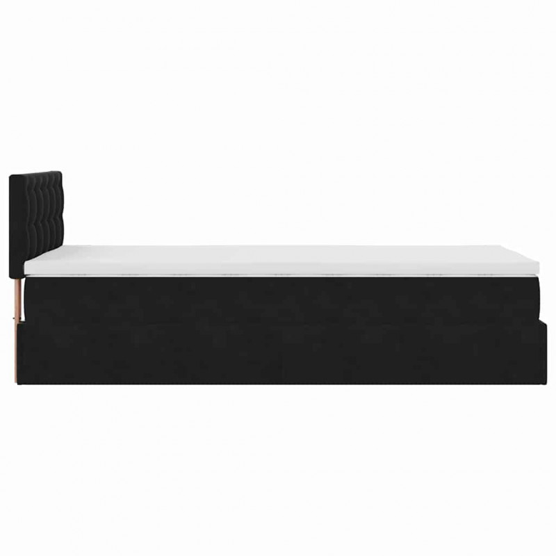 Łóżko Ottoman z materacem i LED, czarny, 80x200cm, aksamit