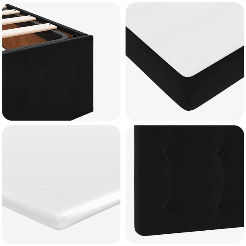 Łóżko Ottoman z materacem i LED, czarny, 80x200cm, aksamit