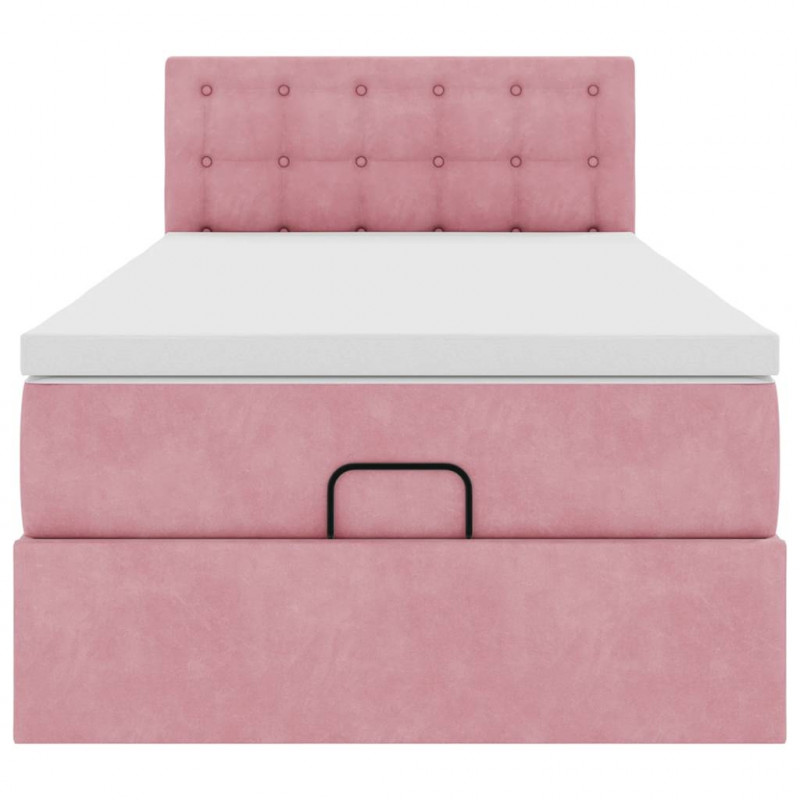 Łóżko Ottoman z materacem i LED, różowy, 80x200cm, aksamit
