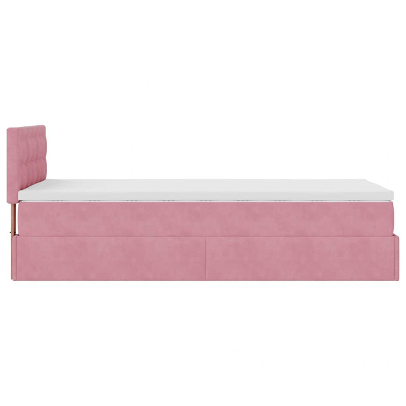 Łóżko Ottoman z materacem i LED, różowy, 80x200cm, aksamit