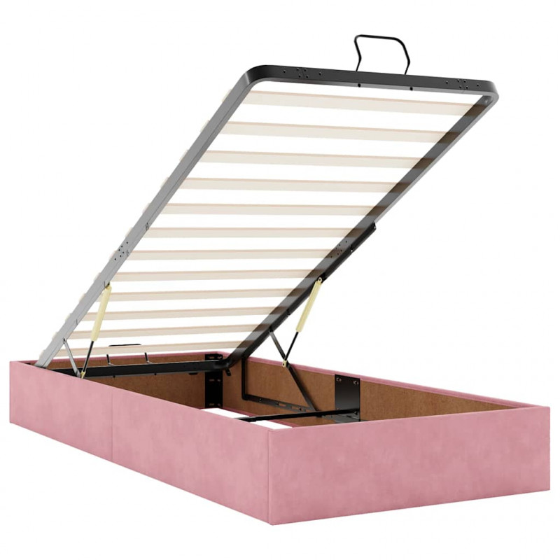 Łóżko Ottoman z materacem i LED, różowy, 80x200cm, aksamit
