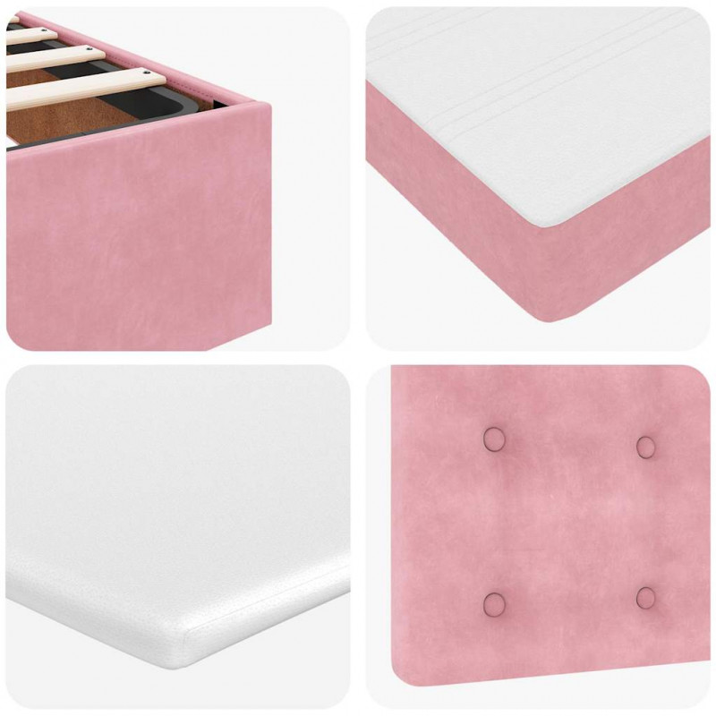 Łóżko Ottoman z materacem i LED, różowy, 80x200cm, aksamit