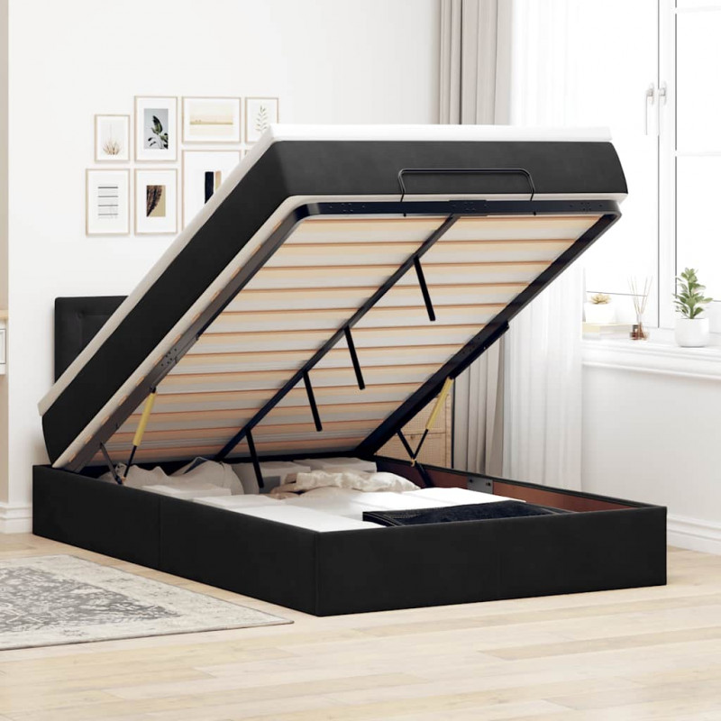 Łóżko otomana z materacem i LED, czarny, 120x190cm, aksamit