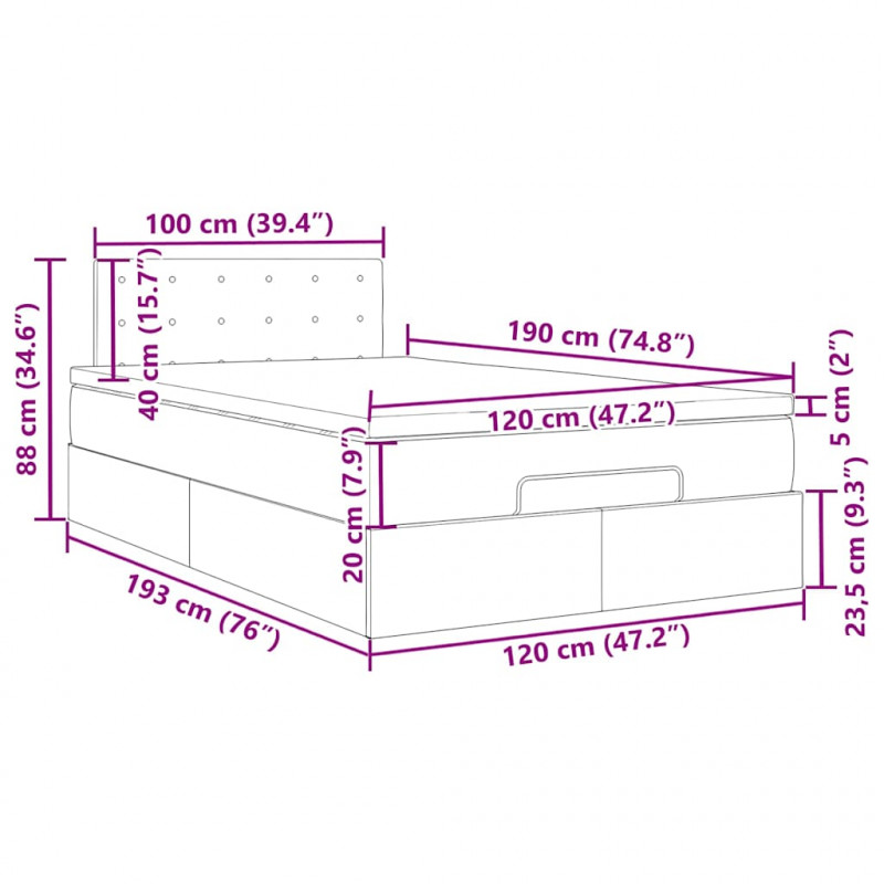 Łóżko otomana z materacem i LED ciemnozielony 120x190cm aksamit