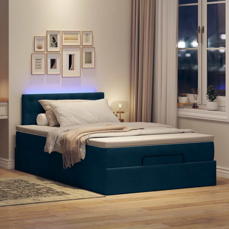 Łóżko otomana z materacem i LED, ciemnoniebieski, 120x190cm