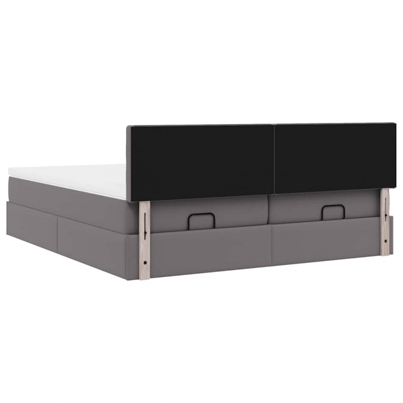 Łóżko otomana z materacami i LED, szara, 180x200cm, ekoskóra