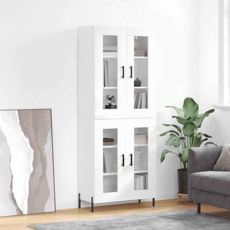 Witrynka biała połysk 69,5x34x180 cm materiał drewnopochodny