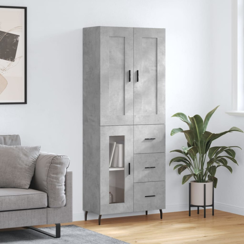 Witrynka, szarość betonu 69,5x34x180 cm materiał drewnopochodny