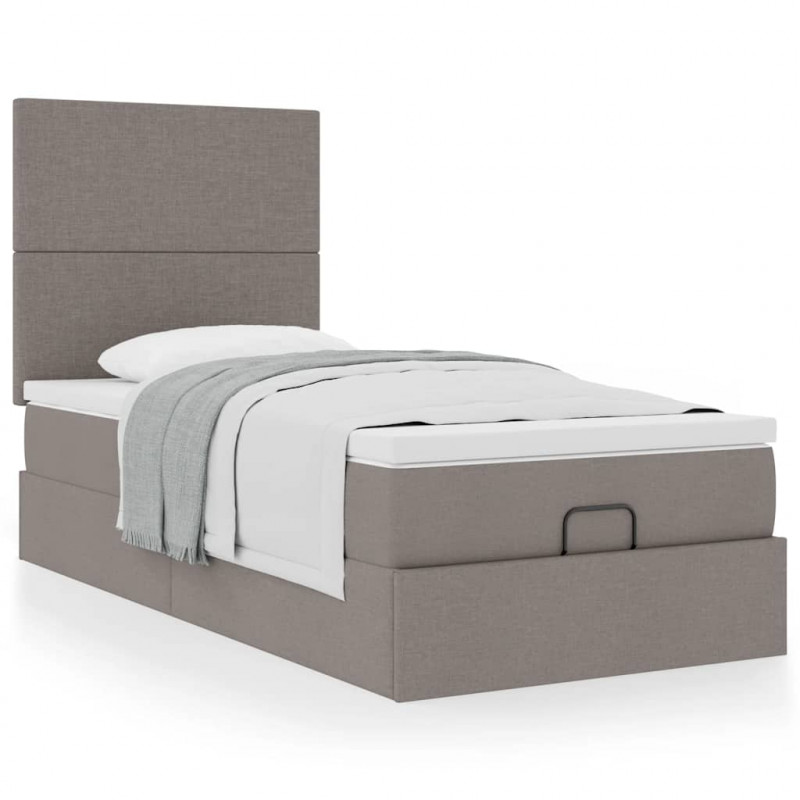 Rama łóżka otomana z materacem, taupe, 90x190 cm, tkanina