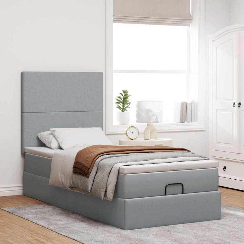 Łóżko otomana z materacem, jasnoszare, 90x200 cm, tkanina