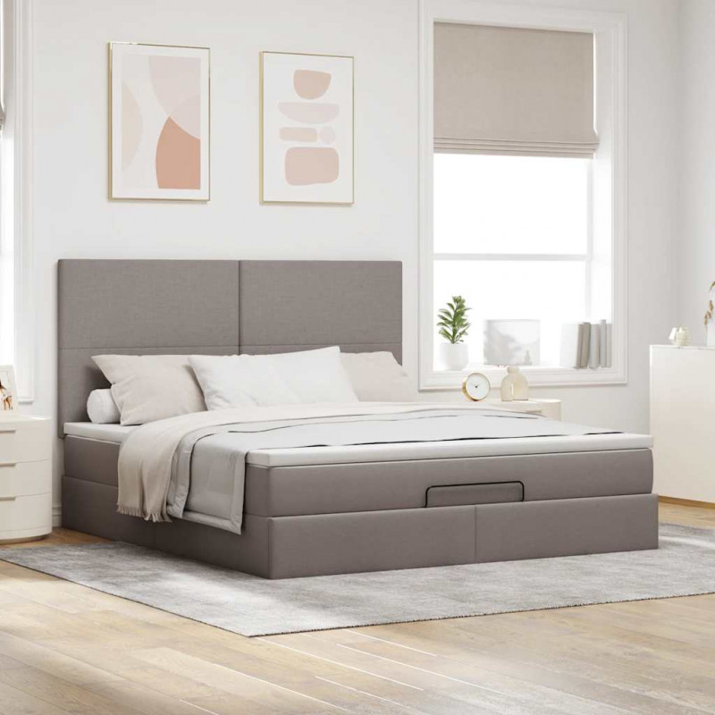 Rama łóżka otomana z materacem, taupe, 180x200 cm, tkanina