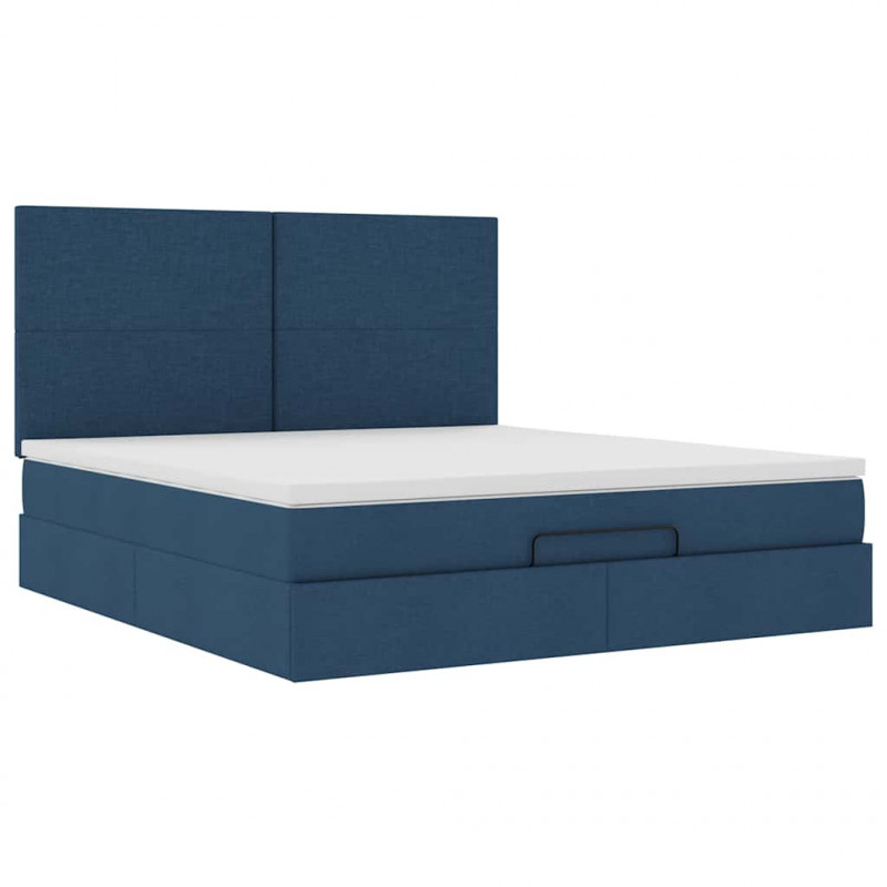 Rama łóżka otomana z materacem, niebieska, 180x200 cm, tkanina