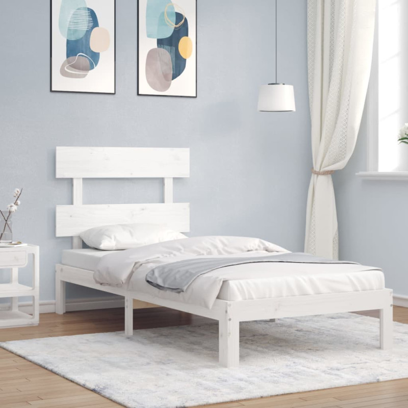 Rama łóżka bez materaca, biała, 90x200 cm, lite drewno sosnowe