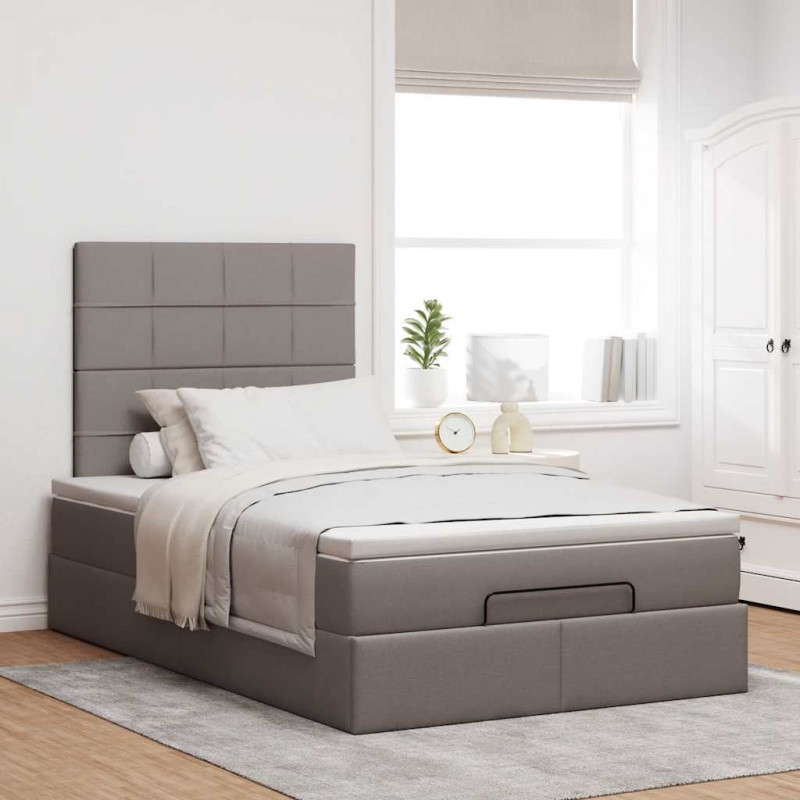 Rama łóżka otomana z materacem, taupe, 120x200 cm, tkanina