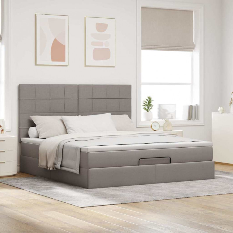Rama łóżka otomana z materacem, taupe, 180x200 cm, tkanina