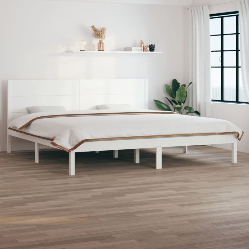 Łóżko bez materaca, białe, 200x200 cm, lite drewno sosnowe