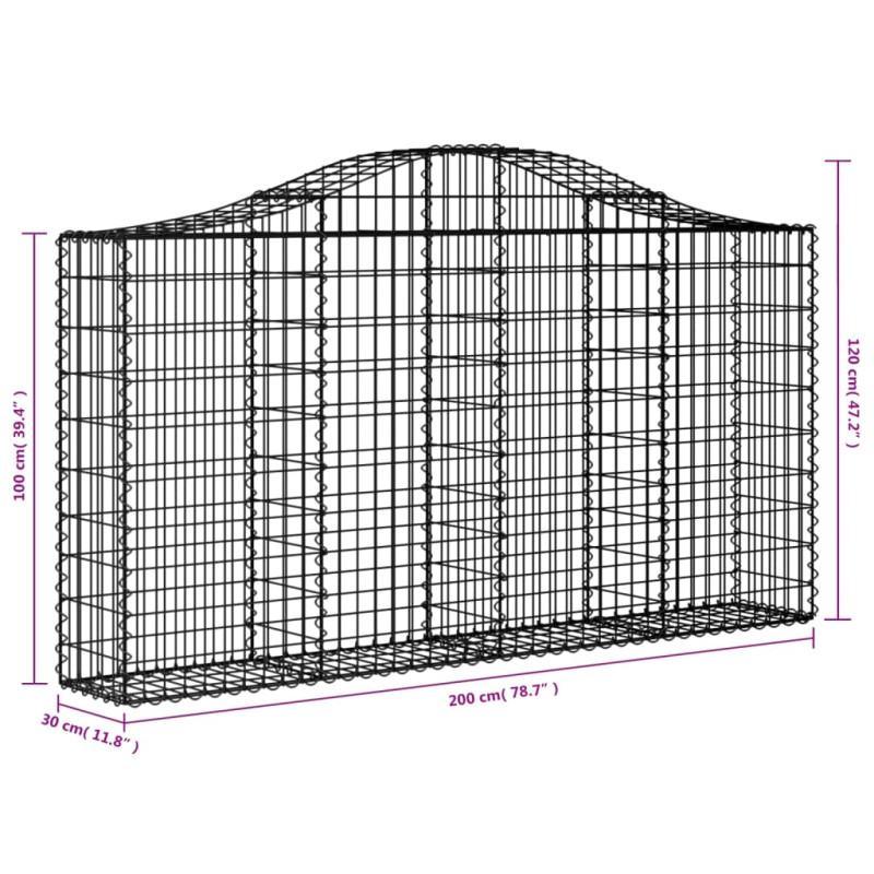 Kosze gabionowe, 7 szt, 200x30x100/120 cm, galwanizowane żelazo