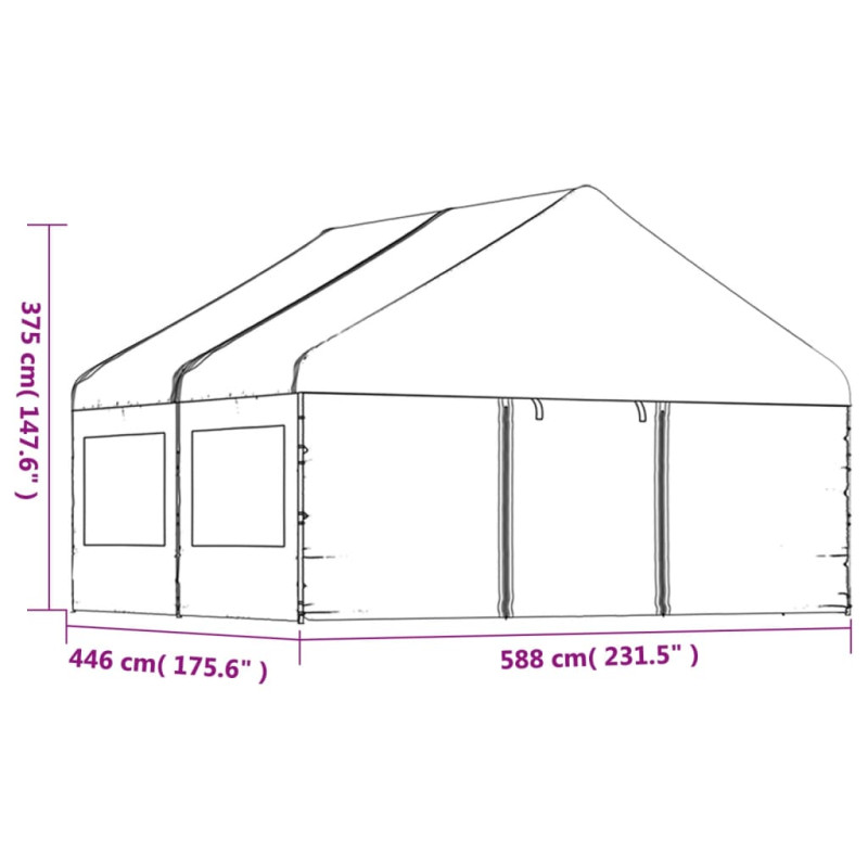 Namiot ogrodowy z dachem, biały, 4,46x5,88x3,75 m, polietylen