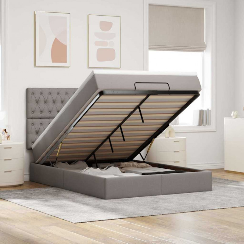 Rama łóżka otomana z materacem, taupe, 140x190 cm, tkanina