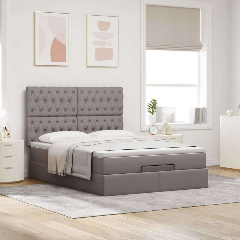 Rama łóżka otomana z materacem, taupe, 140x200 cm, tkanina