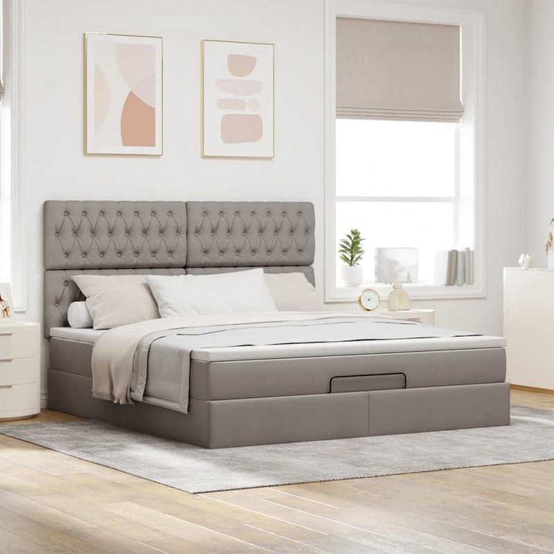 Rama łóżka otomana z materacem, taupe, 160x200 cm, tkanina