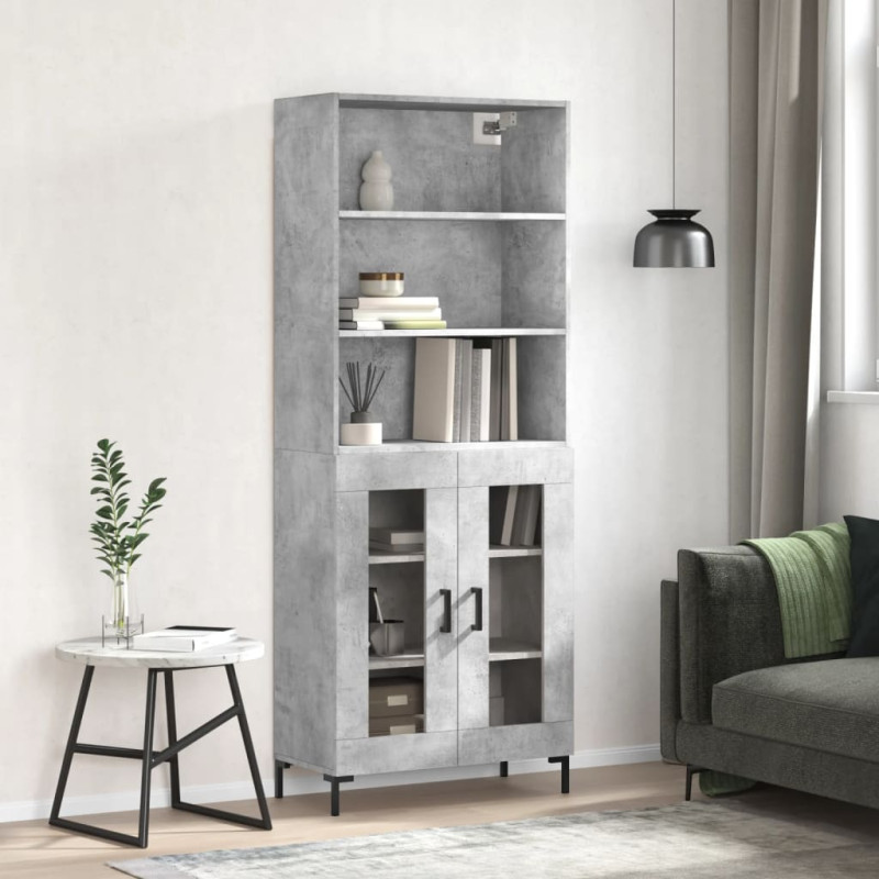 Witrynka, szarość betonu 69,5x34x180 cm materiał drewnopochodny