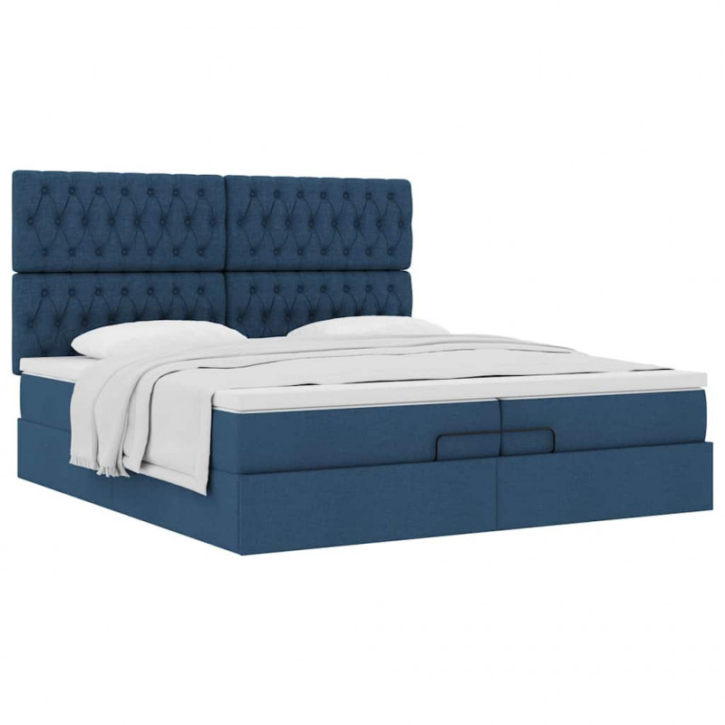 Rama łóżka otomana z materacami, niebieska, 200x200 cm, tkanina