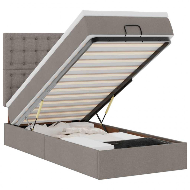Rama łóżka otomana z materacem, taupe, 80x200 cm, tkanina