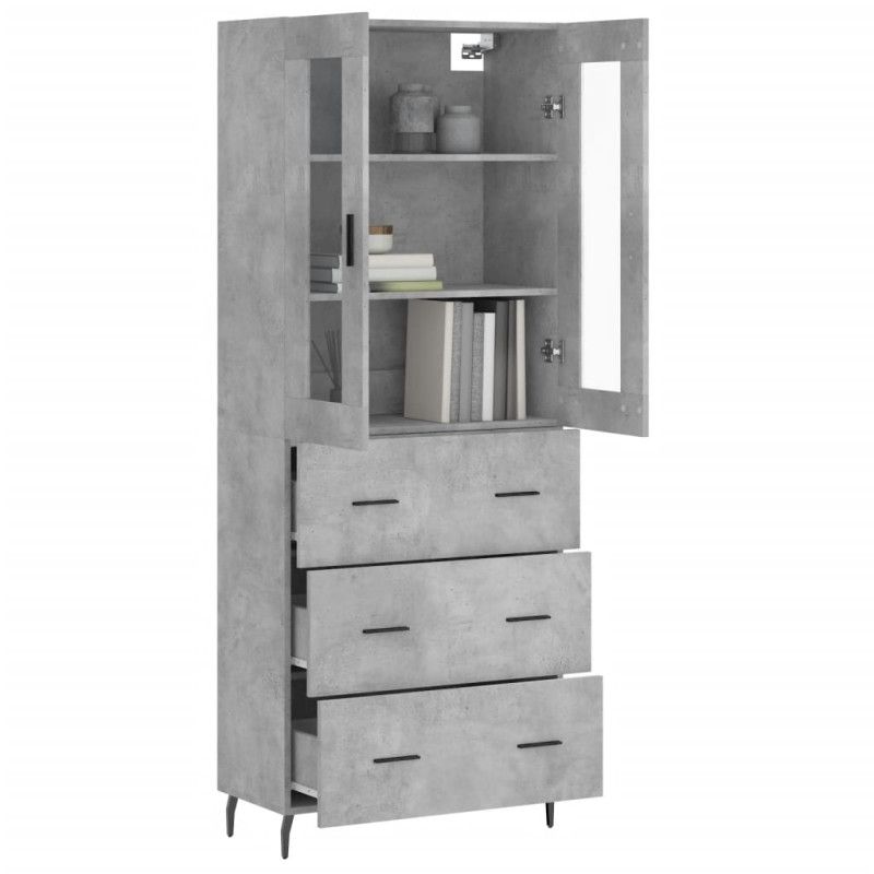 Witrynka, szarość betonu 69,5x34x180 cm materiał drewnopochodny