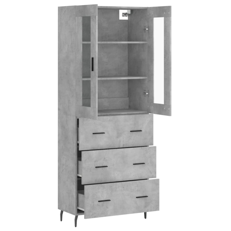Witrynka, szarość betonu 69,5x34x180 cm materiał drewnopochodny