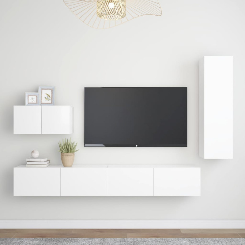 4-cz. zestaw szafek TV, biały, materiał drewnopochodny