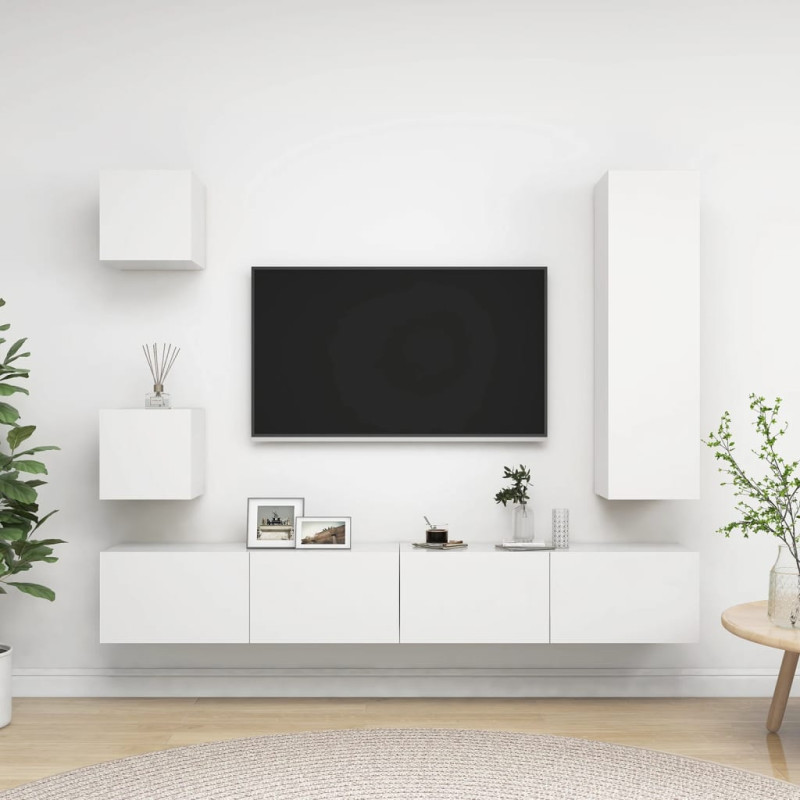 5-cz. zestaw szafek TV, biały, materiał drewnopochodny