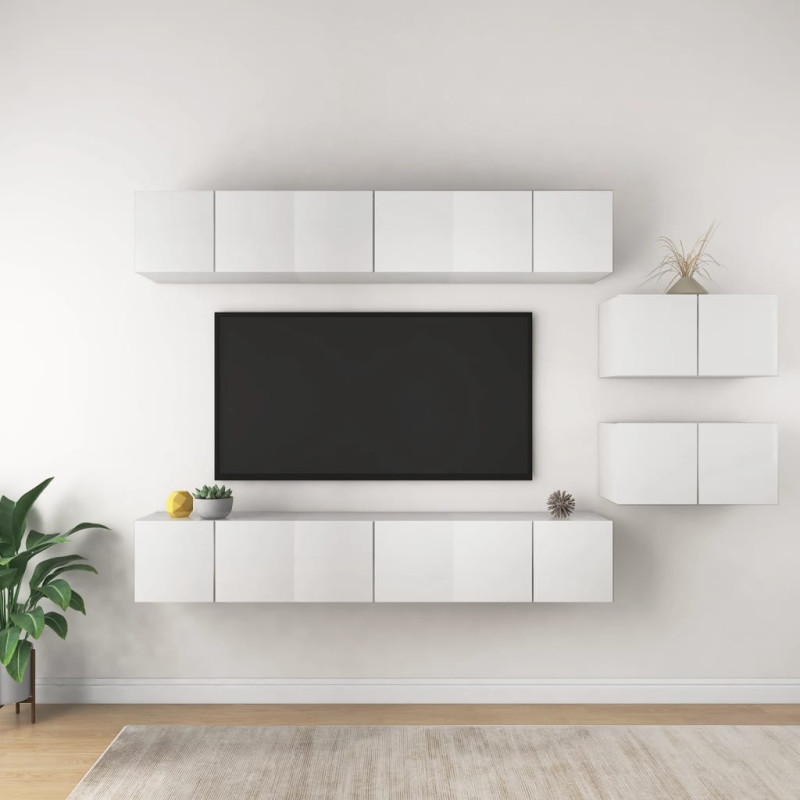 Szafki telewizyjne, 8 szt., białe, materiał drewnopochodny