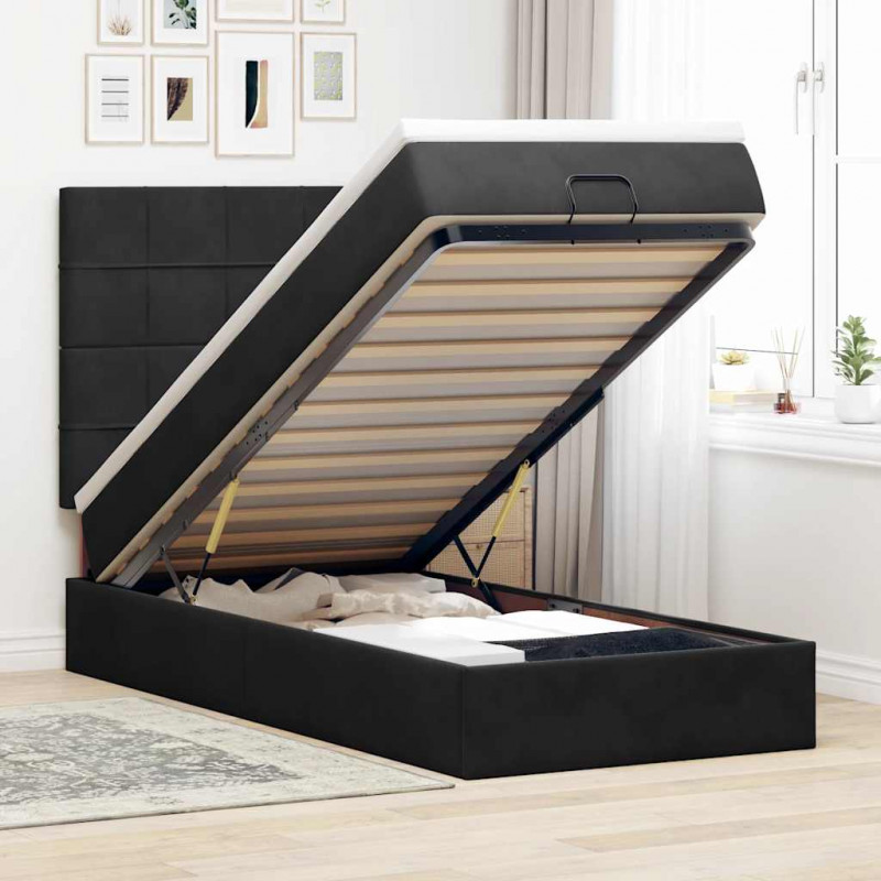 Rama łóżka otomana z materacami, czarna, 80x200 cm, aksamit