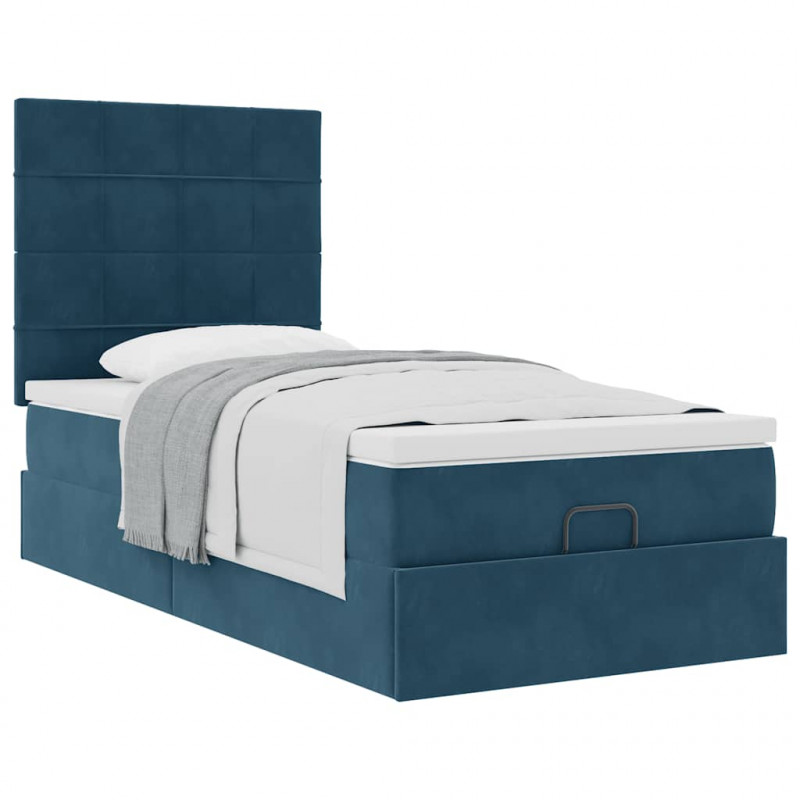 Rama łóżka otomana z materacami, niebieska, 80x200 cm, aksamit