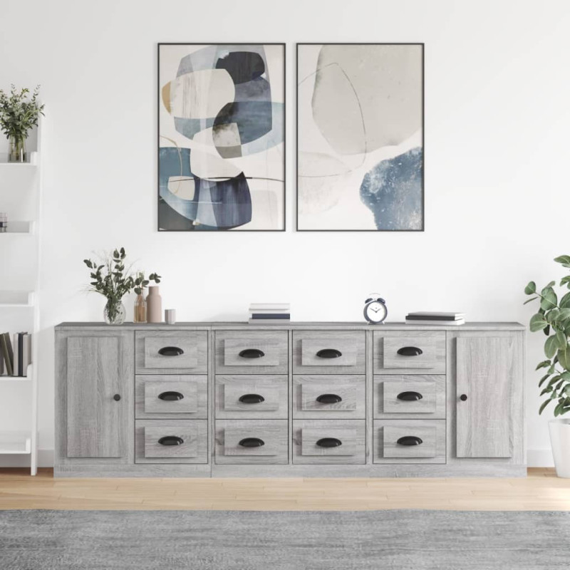 Szafki, 3 szt., szary dąb sonoma, materiał drewnopochodny