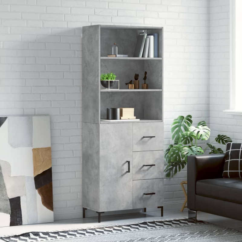 Witrynka, szarość betonu 69,5x34x180 cm materiał drewnopochodny