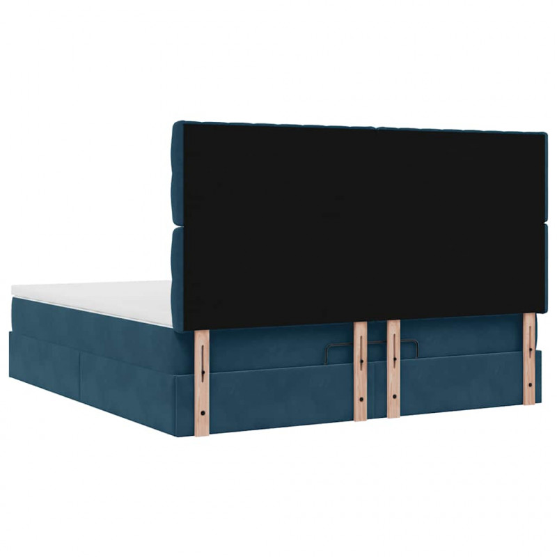 Rama łóżka otomana z materacami, niebieska, 180x200 cm, aksamit