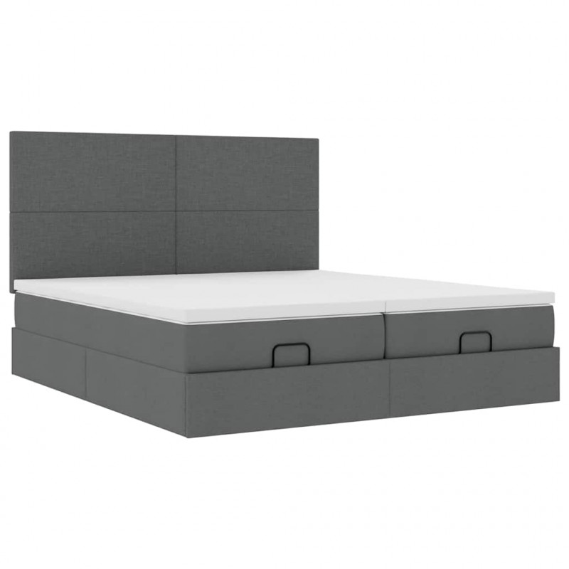 Rama łóżka otomana z materacami, szara, 160x200 cm, tkanina