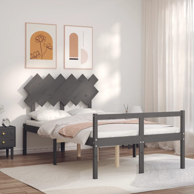 Łóżko dla seniora, z wezgłowiem, szare, 120x200 cm, lite drewno
