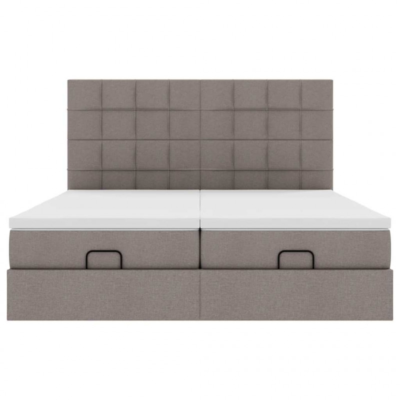 Rama łóżka otomana z materacami, taupe, 200x200 cm, tkanina