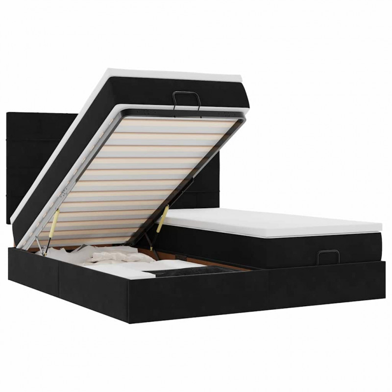 Rama łóżka otomana z materacami, czarna, 160x200 cm, aksamit