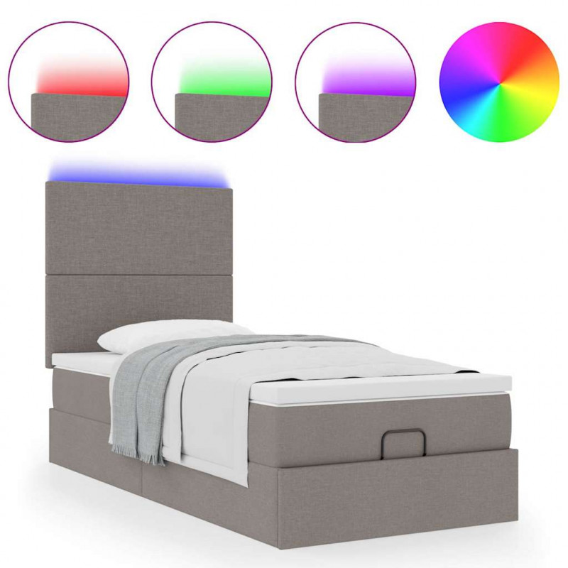 Łóżko otomana z materacem i LED, taupe, 90x200 cm, tkanina