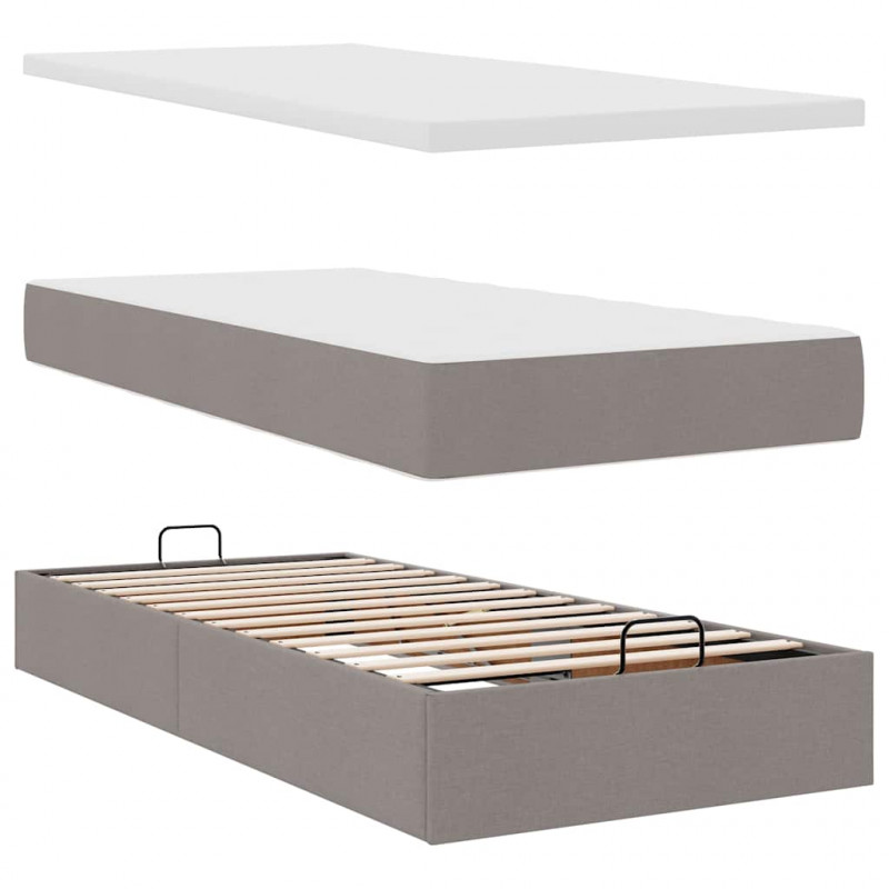Łóżko otomana z materacem i LED, taupe, 90x200 cm, tkanina