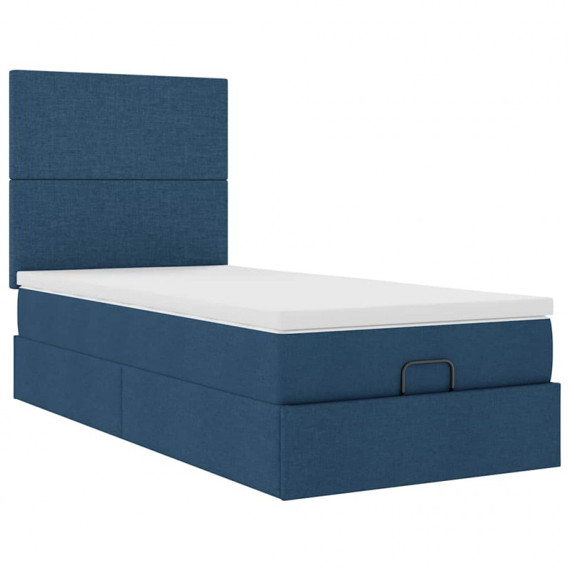 Otomana Łóżko z Materacem i LED Niebieski 90x200 cm Tkanina